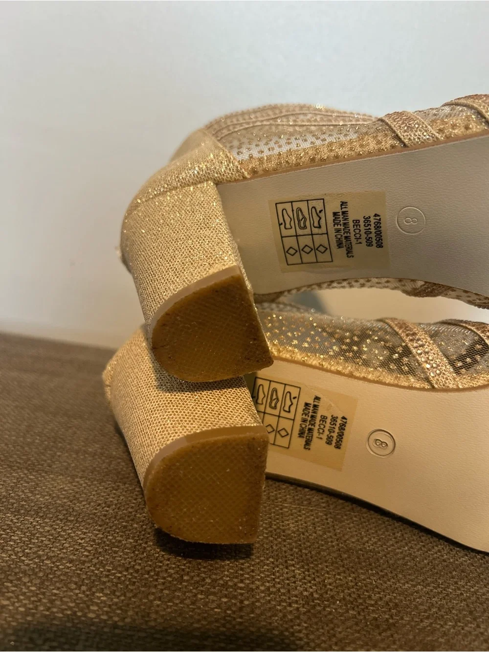 Valenti Franco Gold Glitter Strappy Peep-Toe Women's Heels